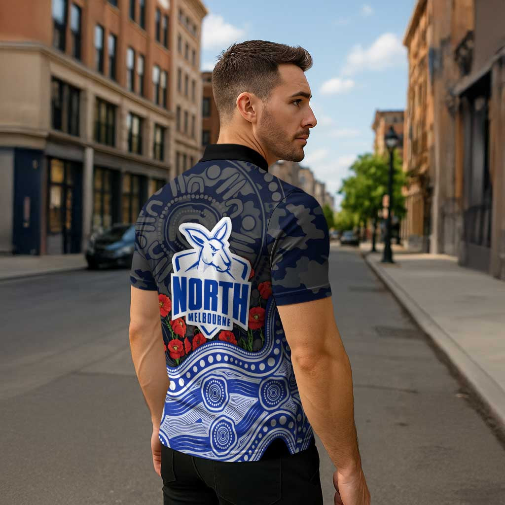 North Melbourne Kangaroos ANZAC Day Zipper Polo Shirt Indigenous Dot Art with Poppy Flower Tribute