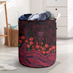Melbourne Demons ANZAC Day Laundry Basket Indigenous Dot Art with Poppy Flower Tribute