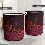 Melbourne Demons ANZAC Day Laundry Basket Indigenous Dot Art with Poppy Flower Tribute
