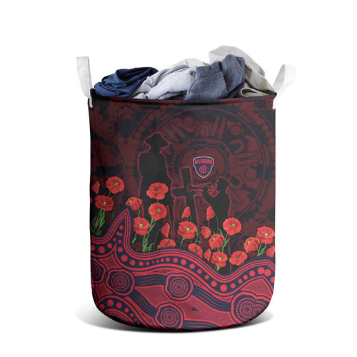 Melbourne Demons ANZAC Day Laundry Basket Indigenous Dot Art with Poppy Flower Tribute