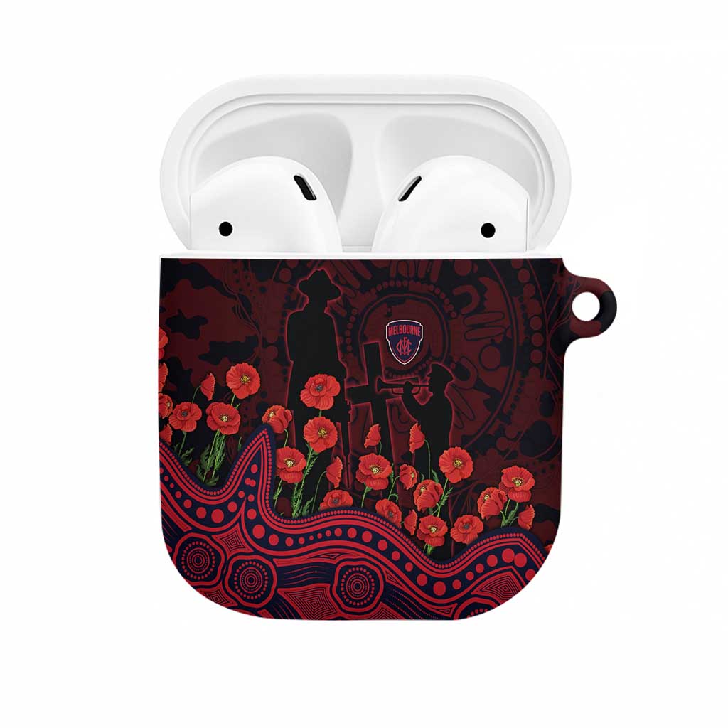 Melbourne Demons ANZAC Day AirPods Case Indigenous Dot Art with Poppy Flower Tribute