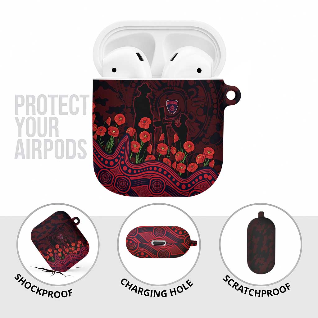 Melbourne Demons ANZAC Day AirPods Case Indigenous Dot Art with Poppy Flower Tribute