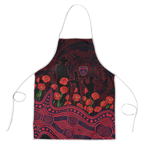 Melbourne Demons ANZAC Day Apron Indigenous Dot Art with Poppy Flower Tribute
