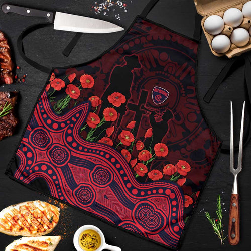 Melbourne Demons ANZAC Day Apron Indigenous Dot Art with Poppy Flower Tribute