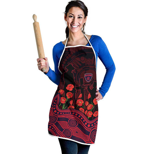 Melbourne Demons ANZAC Day Apron Indigenous Dot Art with Poppy Flower Tribute