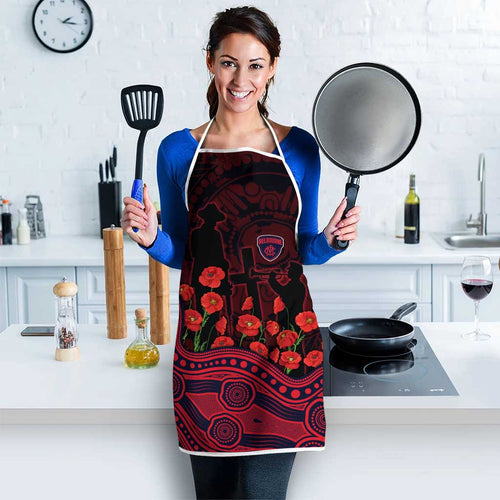 Melbourne Demons ANZAC Day Apron Indigenous Dot Art with Poppy Flower Tribute