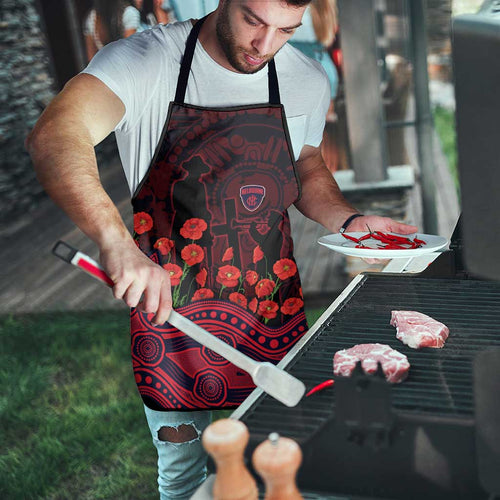 Melbourne Demons ANZAC Day Apron Indigenous Dot Art with Poppy Flower Tribute