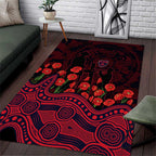 Melbourne Demons ANZAC Day Area Rug Indigenous Dot Art with Poppy Flower Tribute