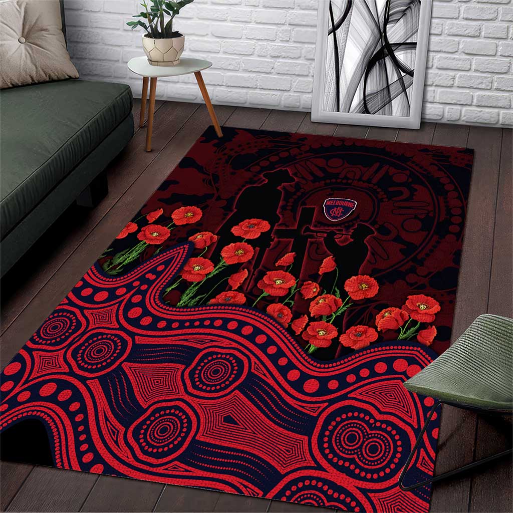 Melbourne Demons ANZAC Day Area Rug Indigenous Dot Art with Poppy Flower Tribute