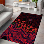 Melbourne Demons ANZAC Day Area Rug Indigenous Dot Art with Poppy Flower Tribute