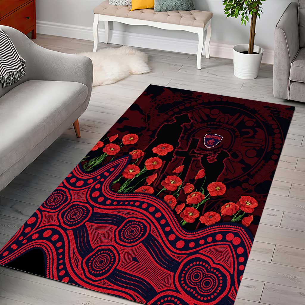 Melbourne Demons ANZAC Day Area Rug Indigenous Dot Art with Poppy Flower Tribute
