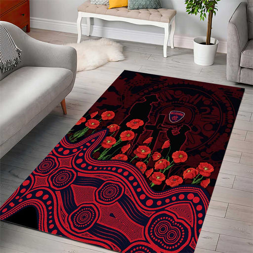 Melbourne Demons ANZAC Day Area Rug Indigenous Dot Art with Poppy Flower Tribute