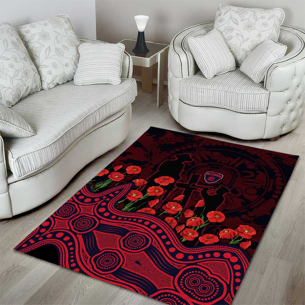 Melbourne Demons ANZAC Day Area Rug Indigenous Dot Art with Poppy Flower Tribute