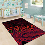 Melbourne Demons ANZAC Day Area Rug Indigenous Dot Art with Poppy Flower Tribute