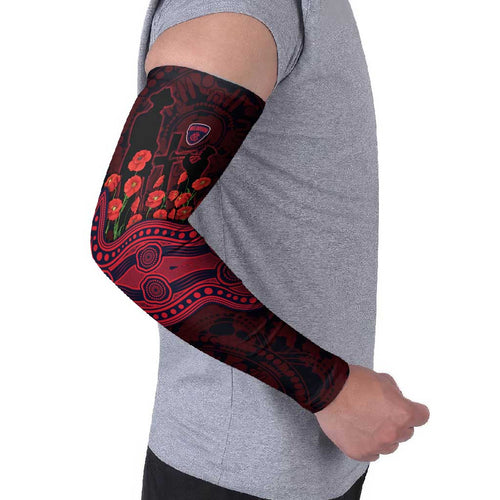 Melbourne Demons ANZAC Day Arm Sleeves Indigenous Dot Art with Poppy Flower Tribute