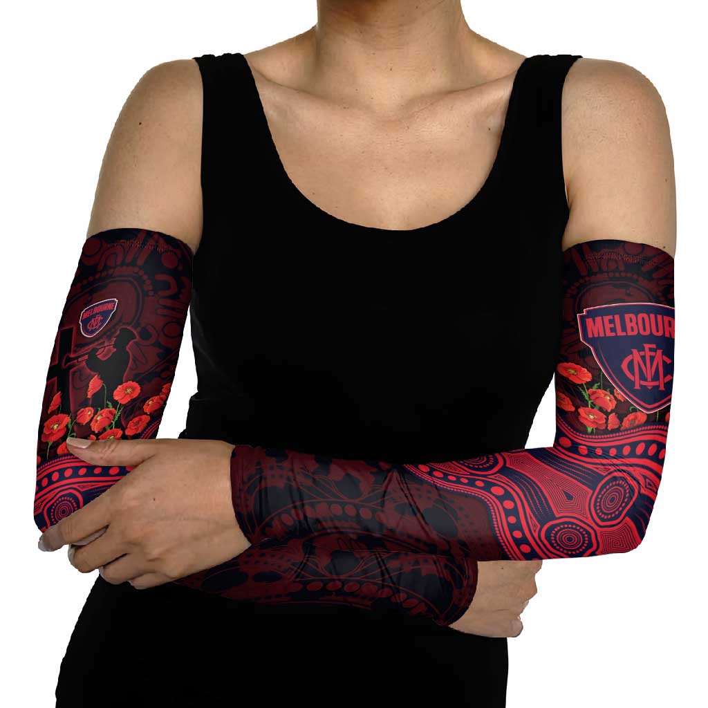 Melbourne Demons ANZAC Day Arm Sleeves Indigenous Dot Art with Poppy Flower Tribute