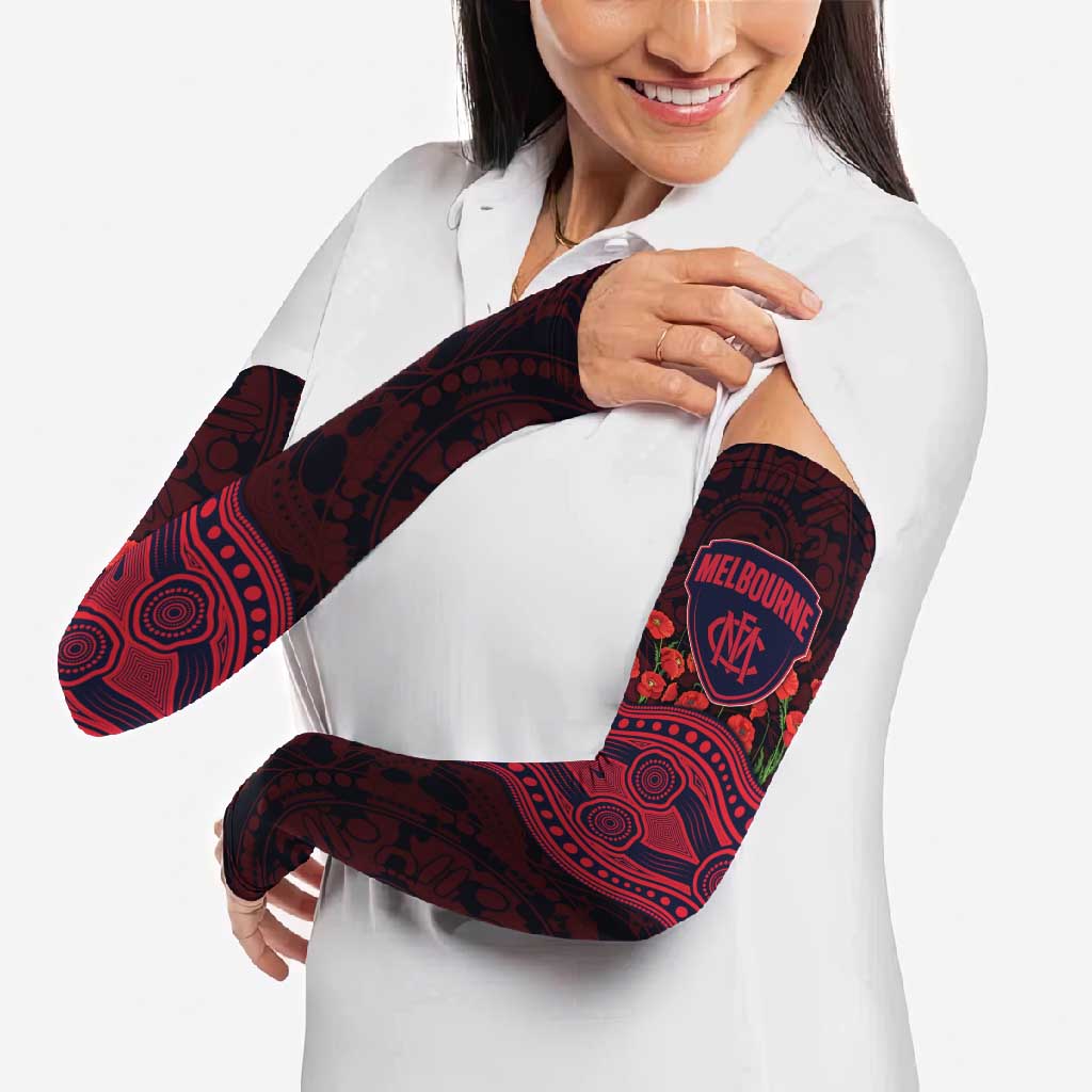 Melbourne Demons ANZAC Day Arm Sleeves Indigenous Dot Art with Poppy Flower Tribute