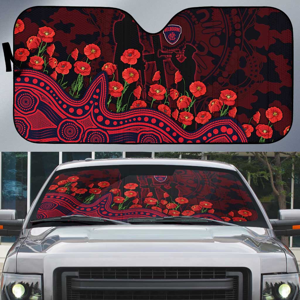 Melbourne Demons ANZAC Day Auto Sun Shade Indigenous Dot Art with Poppy Flower Tribute