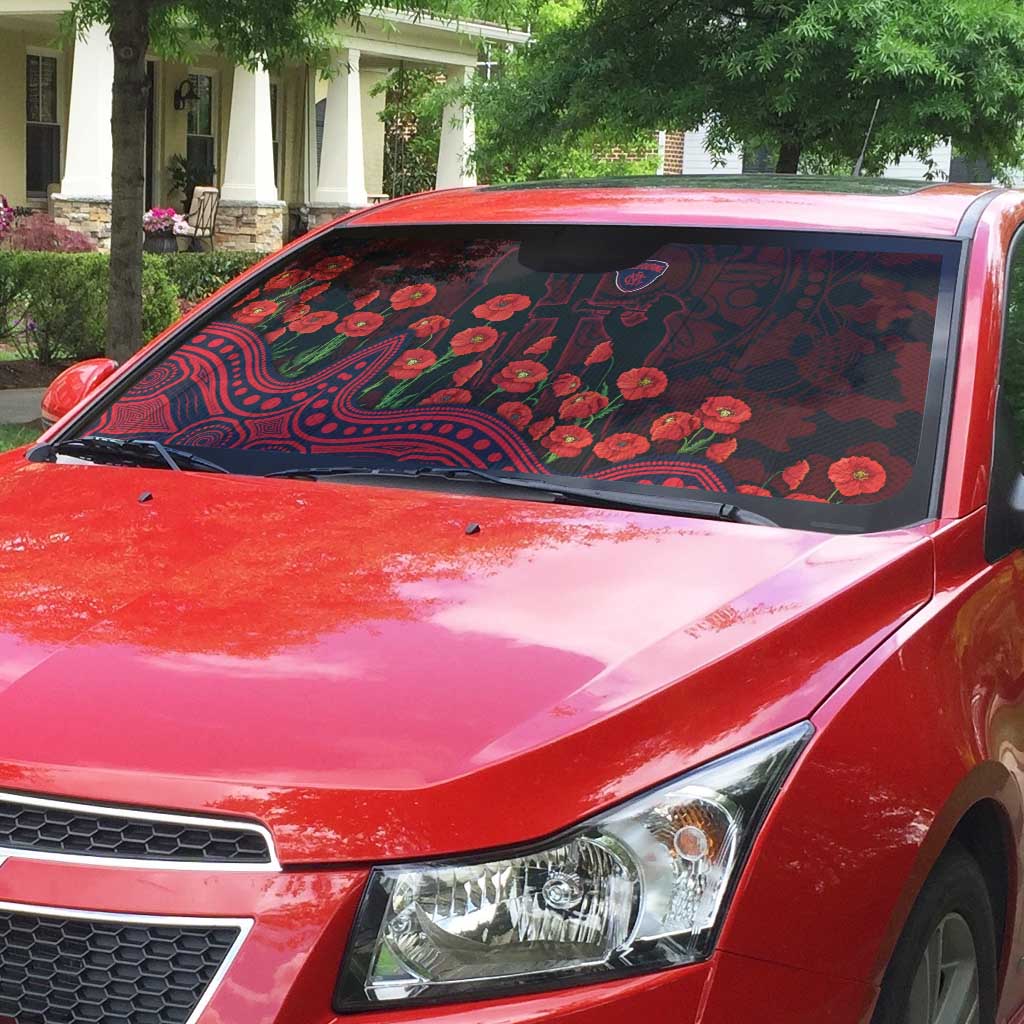 Melbourne Demons ANZAC Day Auto Sun Shade Indigenous Dot Art with Poppy Flower Tribute