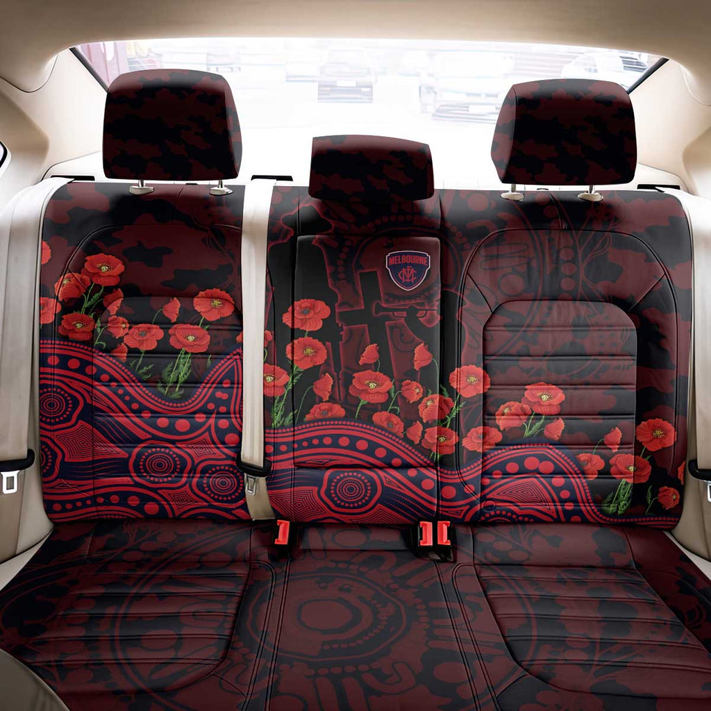 Melbourne Demons ANZAC Day Back Car Seat Cover Indigenous Dot Art with Poppy Flower Tribute
