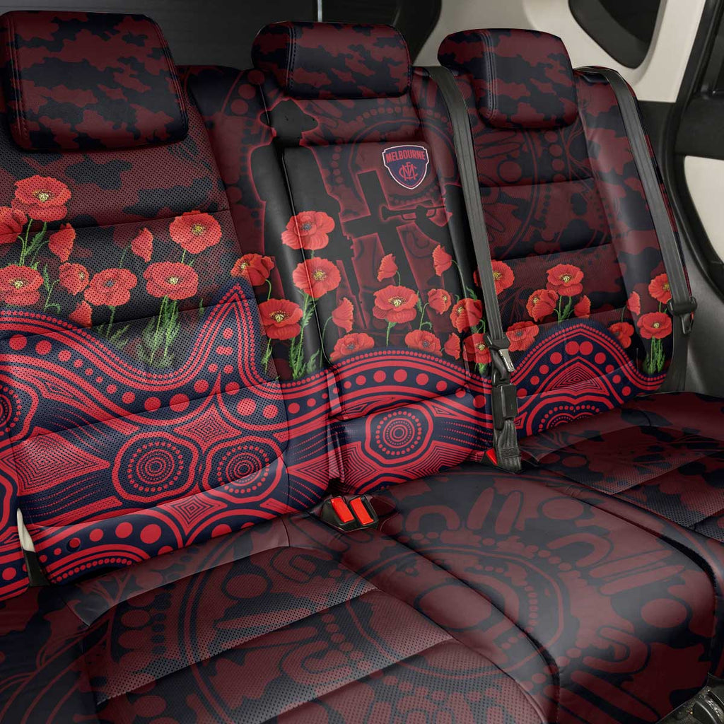 Melbourne Demons ANZAC Day Back Car Seat Cover Indigenous Dot Art with Poppy Flower Tribute