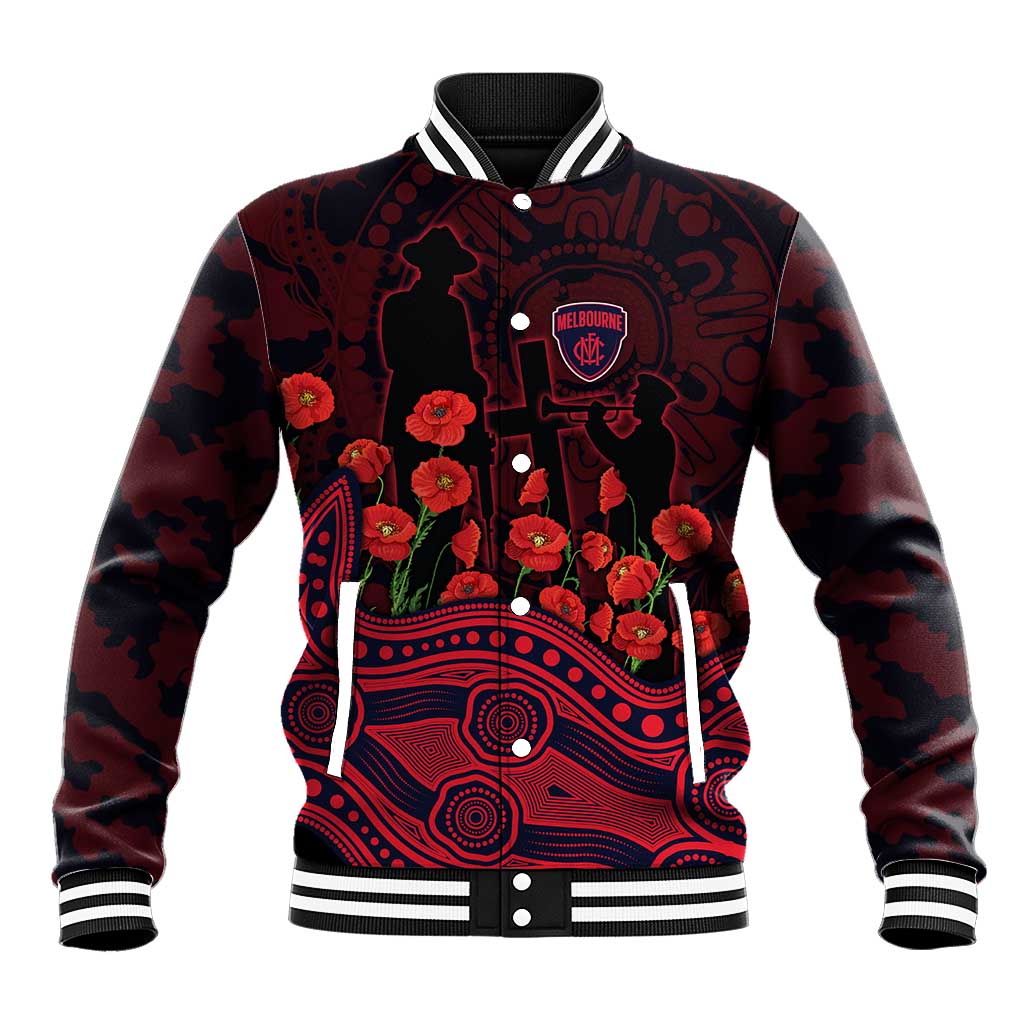 Melbourne Demons ANZAC Day Baseball Jacket Indigenous Dot Art with Poppy Flower Tribute
