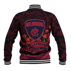 Melbourne Demons ANZAC Day Baseball Jacket Indigenous Dot Art with Poppy Flower Tribute