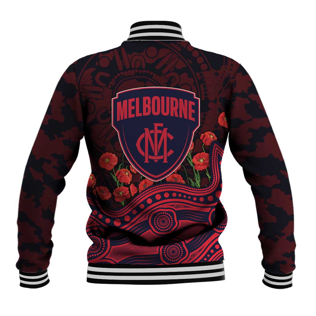 Melbourne Demons ANZAC Day Baseball Jacket Indigenous Dot Art with Poppy Flower Tribute