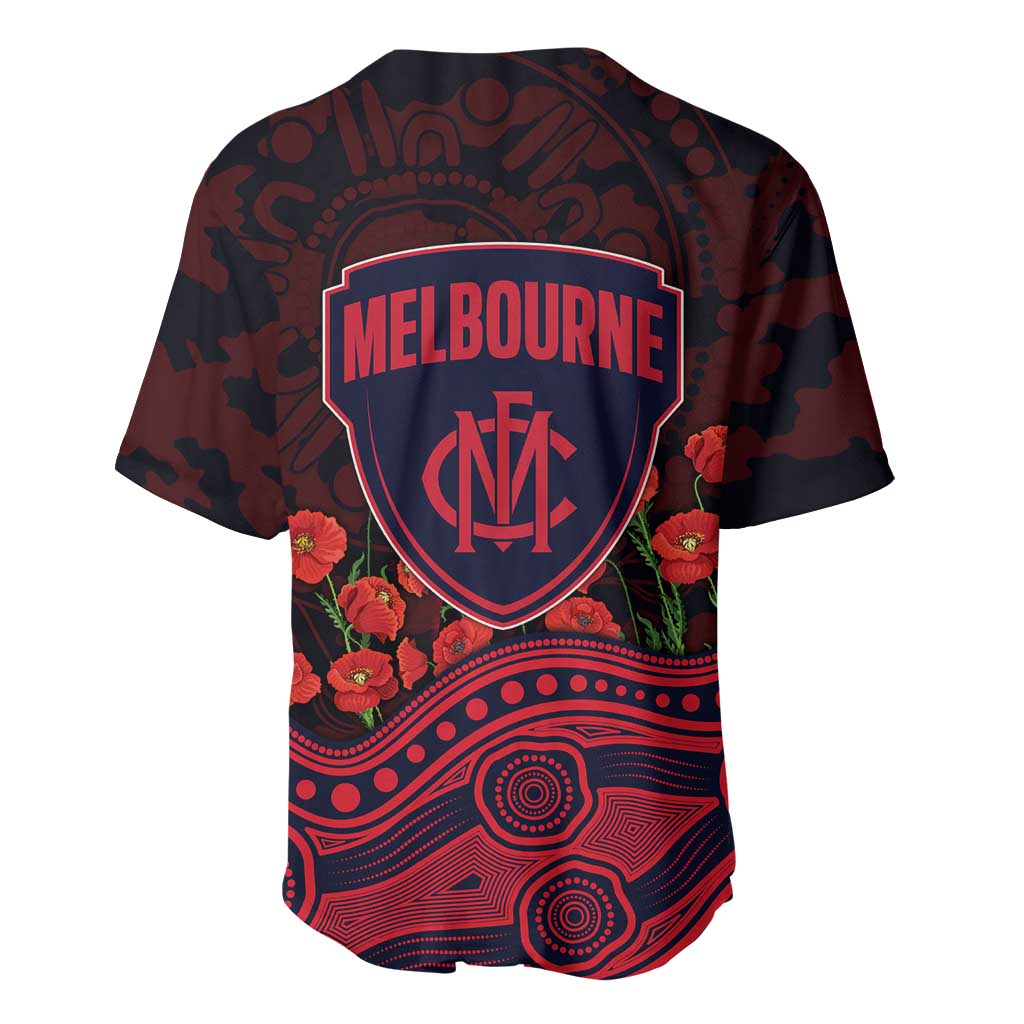 Melbourne Demons ANZAC Day Baseball Jersey Indigenous Dot Art with Poppy Flower Tribute