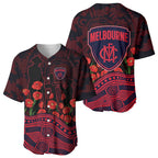 Melbourne Demons ANZAC Day Baseball Jersey Indigenous Dot Art with Poppy Flower Tribute