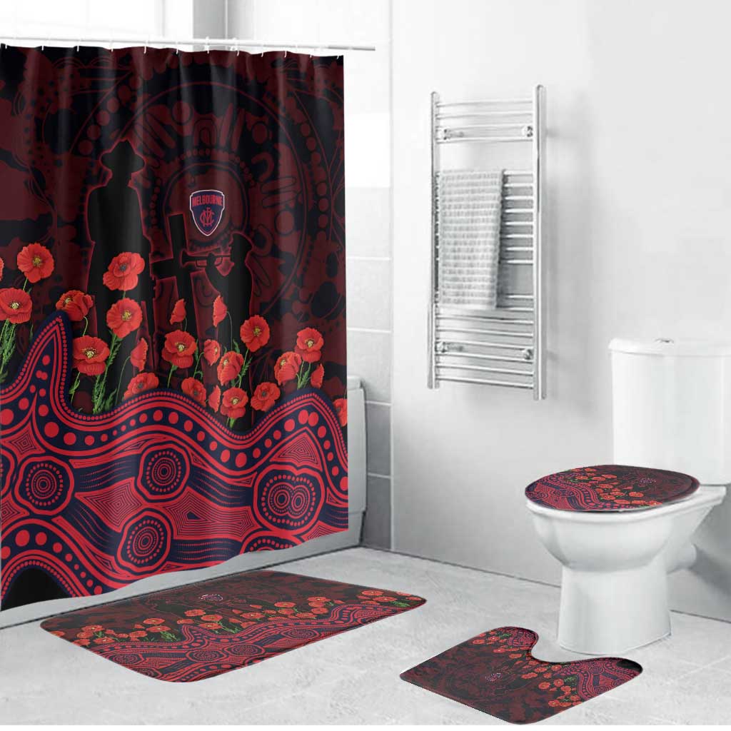 Melbourne Demons ANZAC Day Bathroom Set Indigenous Dot Art with Poppy Flower Tribute