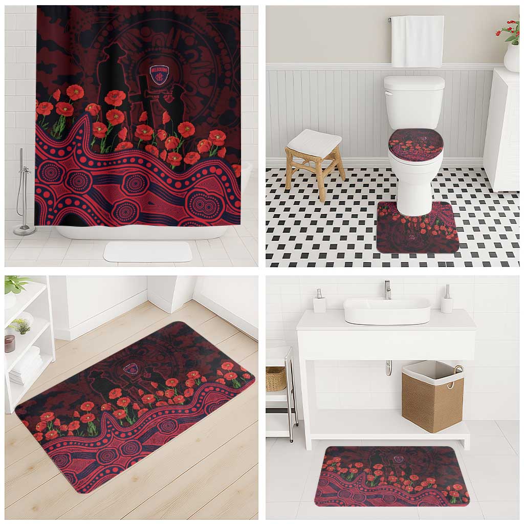 Melbourne Demons ANZAC Day Bathroom Set Indigenous Dot Art with Poppy Flower Tribute