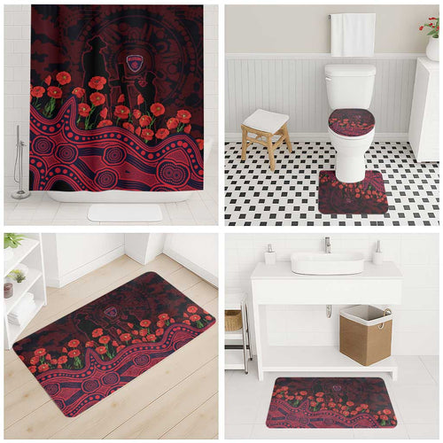 Melbourne Demons ANZAC Day Bathroom Set Indigenous Dot Art with Poppy Flower Tribute