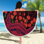 Melbourne Demons ANZAC Day Beach Blanket Indigenous Dot Art with Poppy Flower Tribute