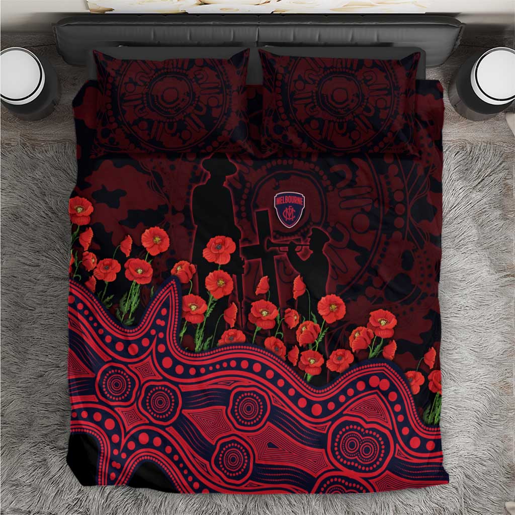 Melbourne Demons ANZAC Day Bedding Set Indigenous Dot Art with Poppy Flower Tribute