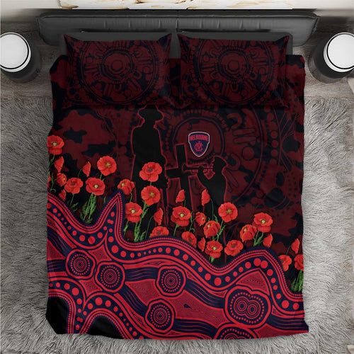 Melbourne Demons ANZAC Day Bedding Set Indigenous Dot Art with Poppy Flower Tribute