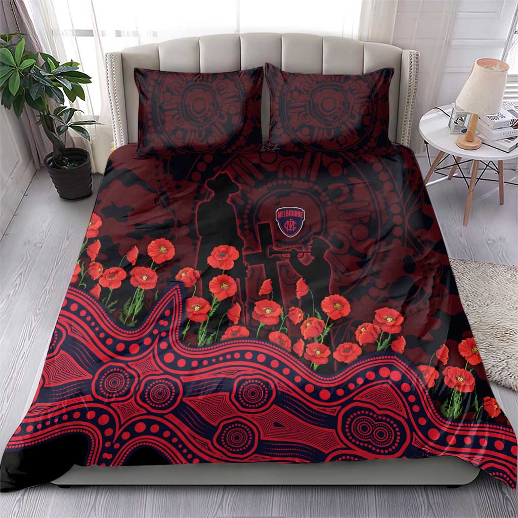 Melbourne Demons ANZAC Day Bedding Set Indigenous Dot Art with Poppy Flower Tribute