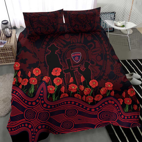 Melbourne Demons ANZAC Day Bedding Set Indigenous Dot Art with Poppy Flower Tribute