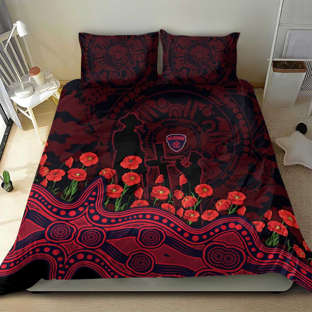 Melbourne Demons ANZAC Day Bedding Set Indigenous Dot Art with Poppy Flower Tribute