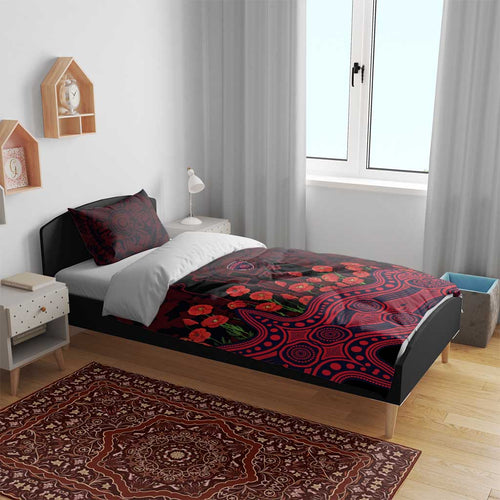Melbourne Demons ANZAC Day Bedding Set Indigenous Dot Art with Poppy Flower Tribute