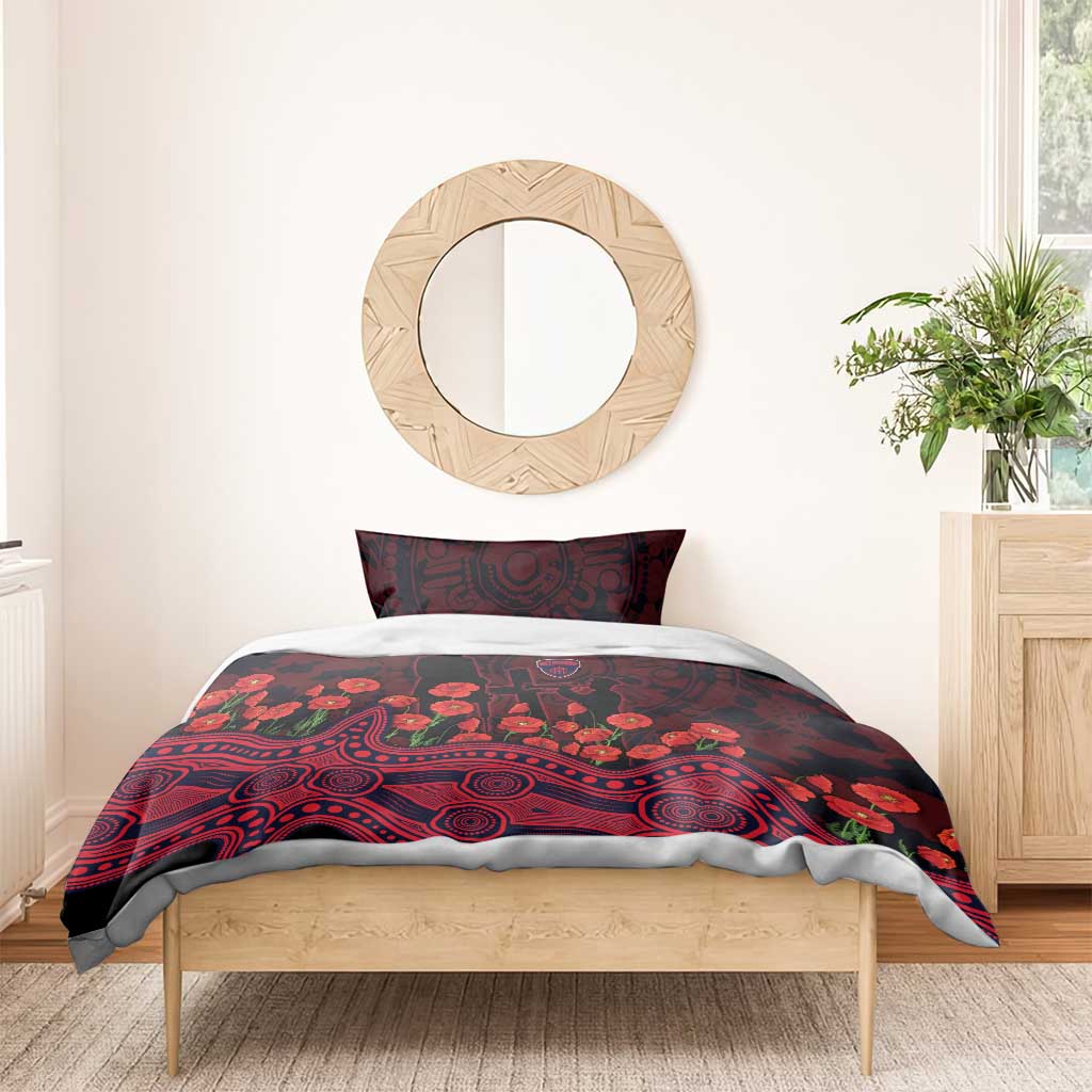 Melbourne Demons ANZAC Day Bedding Set Indigenous Dot Art with Poppy Flower Tribute