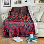 Melbourne Demons ANZAC Day Blanket Indigenous Dot Art with Poppy Flower Tribute