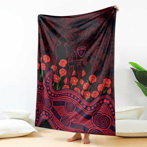 Melbourne Demons ANZAC Day Blanket Indigenous Dot Art with Poppy Flower Tribute