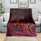 Melbourne Demons ANZAC Day Blanket Indigenous Dot Art with Poppy Flower Tribute