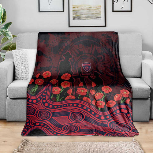 Melbourne Demons ANZAC Day Blanket Indigenous Dot Art with Poppy Flower Tribute