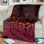 Melbourne Demons ANZAC Day Blanket Indigenous Dot Art with Poppy Flower Tribute