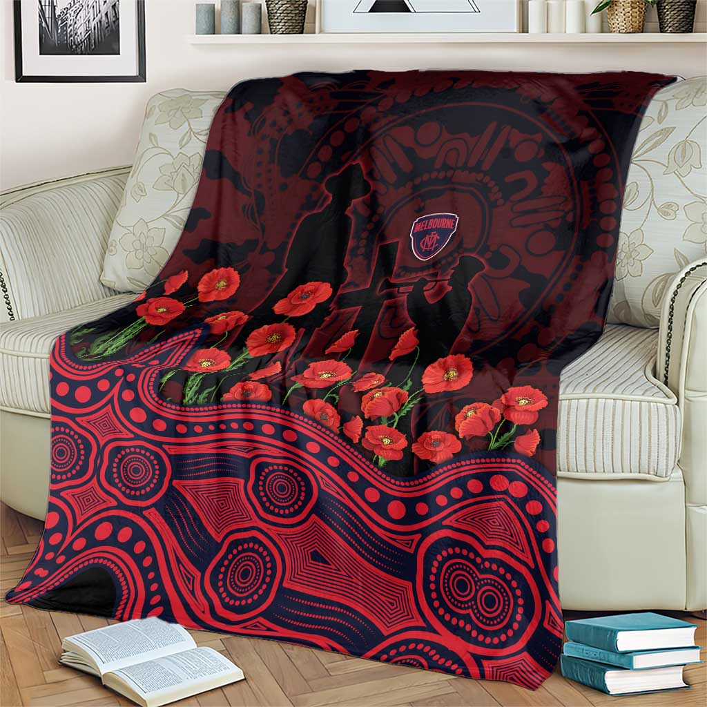 Melbourne Demons ANZAC Day Blanket Indigenous Dot Art with Poppy Flower Tribute
