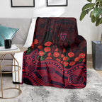 Melbourne Demons ANZAC Day Blanket Indigenous Dot Art with Poppy Flower Tribute