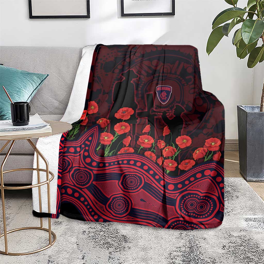 Melbourne Demons ANZAC Day Blanket Indigenous Dot Art with Poppy Flower Tribute