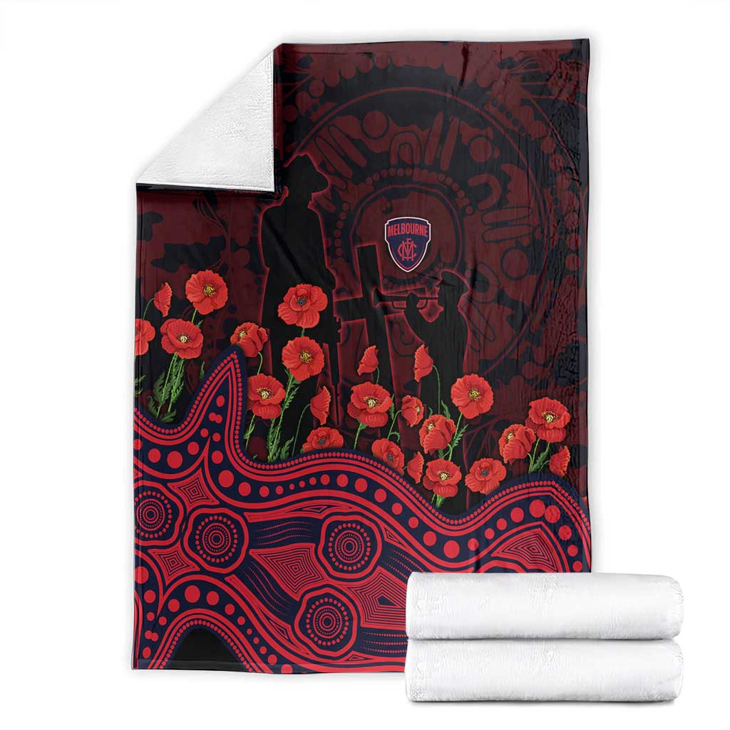 Melbourne Demons ANZAC Day Blanket Indigenous Dot Art with Poppy Flower Tribute
